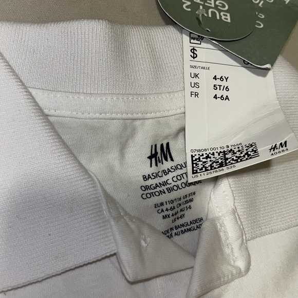 H&M KIDS White Basic Organic Cotton Color shirt Size: 5T/6 - Picture 2 of 4